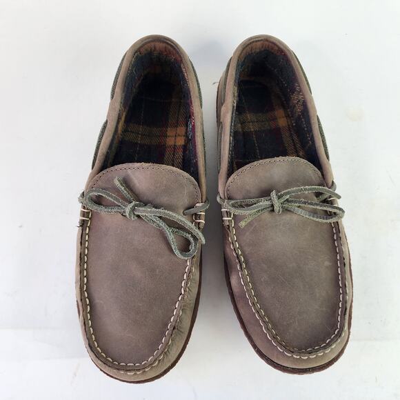 LL Bean Handsewn Leather Flannel Lined Slippers Men's 10M Graphite Gray - Picture 2 of 8